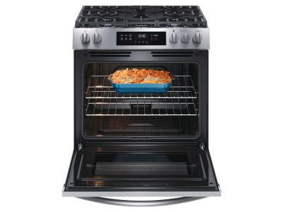 30" Frigidaire Front Control Freestanding Gas Range in Stainless Steel - FCFG3062AS