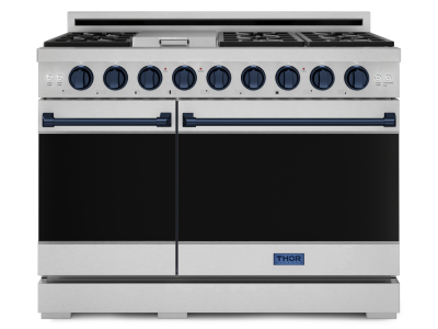 Thorkitchen Gordon Ramsay Series Professional Gas Range with Pro-Style Knobs in Stainless Steel/Blue - RSG48E-BLU